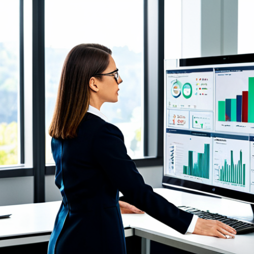Home 14 Data-Driven Risk Assessment**
"A professional image depicting a modern office setting. Focus on a businesswoman in a modest, professional dress using a data analytics dashboard on a large monitor. The dashboard displays charts and graphs illustrating risk assessment and predictive analysis. Background elements include colleagues collaborating and a clean, organized workspace. The overall tone is intelligent, efficient, and forward-thinking. fully clothed, safe for work, appropriate content, perfect anatomy, natural proportions, professional photography, high quality, family-friendly."
**